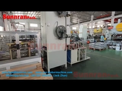 Maschine zur Verkleidung von Dosen mit Deckel für die Herstellung von Rechteck- und Quadratenden